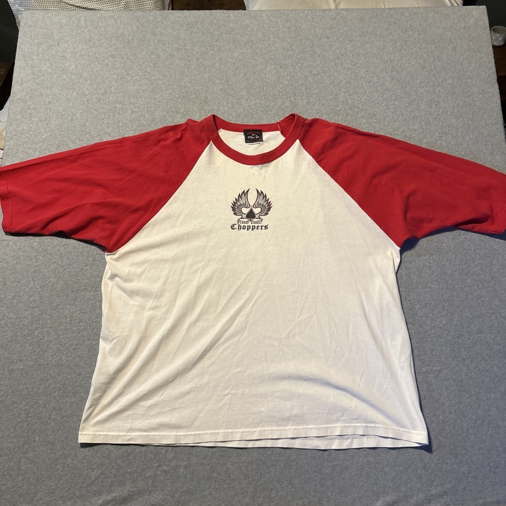 Orange County Chopper Men's 2XL Baseball T Shirt Y2K White Red Motorcycle
